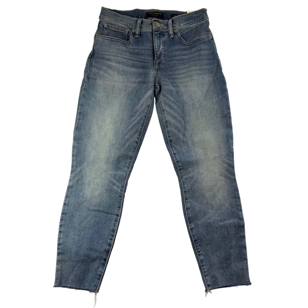NWT Lucky Brand Mid Rise Crop‎ Jeans Blue Denim Raw Hem 7WP10584 Size 6/28